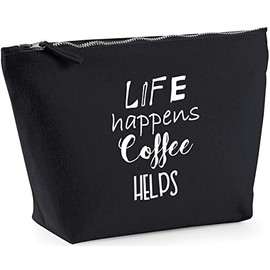 Hippowarehouse Life Happens Coffee Helps printed make up cosmetic wash bag 18x19x9cm
