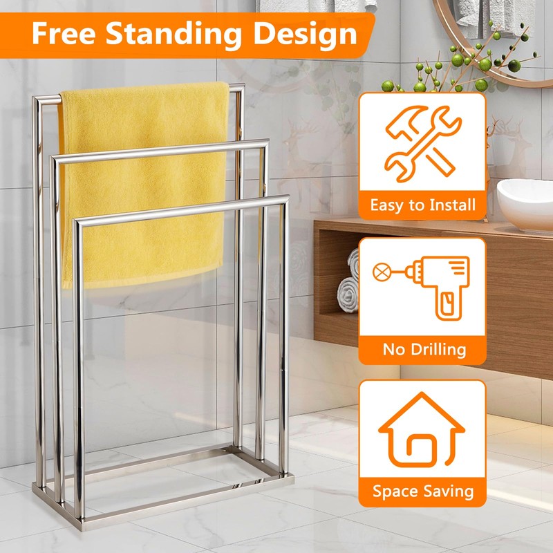 Free Standing Towel Racks for Bathroom, 3 Tier Stainless Steel