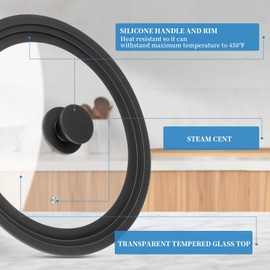 Universal Lid for Pots Pans and Skillets, 2 Pack Pan Cover fit 9", 9.5", 10" & 11", 12", 12.5" Diameter Cookware, Silicone Replacement Pan Lid Pot Lids for Frying Pans, Cast Iron,Tempered Glass Lid