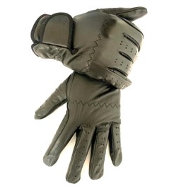 Horse Riding MEN'S Gloves All Leather 100% Real Leather Dark Brown, TAN & BLACK Gents equestrian gloves (Black, Small)