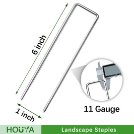HOUYA 40 Pack Landscape Staples 6 Inch 11 Gauge Garden Stakes Galvanized Garden Staples Pins Anti-Rust Ground Stakes for Landscape Fabric, Weed Barrier, Irrigation Tubing (6"x 1")