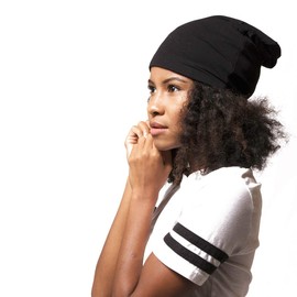 ADAMA Satin Lined Jersey Beanie - Ultra Soft - Fashionable Hipster Chic - Satin Lining Prevents Breakage and Tangling, Day and Night Hair Defense, Black