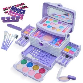 Kids Makeup Kit for Girl - 57PCS Kids Toys Make Up Set,Non Toxic & Washable Little Girls Toddler Toy,Princess Toys Play Makeup for Children Age 4-12 Years Old,Teen Christmas & Birthday Gifts (Purple)