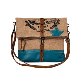 Myra Bag Crossbody Bag for Women - Western Upcycled Canvas & Leather Shoulder Handbag, Teal, One Size