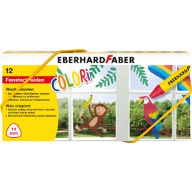 Eberhard Faber 524112 - Fensterkreide Set, 12 Wachsmalstifte für Fenster und Papier, auf glatten Oberflächen mit Wasser abwaschbar