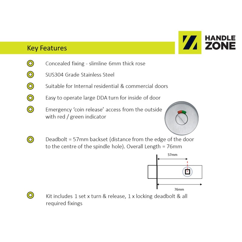 HANDLEZONE® SSS Bathroom Toilet Door Kit - DDA Disabled Turn
