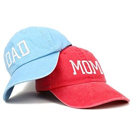 Trendy Apparel Shop Capital Mom and Dad Pigment Dyed Pareja Juego de 2 tapas, rojo, azul, Talla única