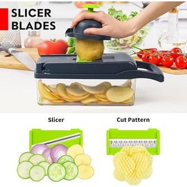 Vegetable Chopper, Slicer and Dicer with Multiple Interchangeable Blades, 16 in 1