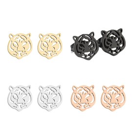 WCRAZYE Stainless Steel Animal Stud Earrings for Women Teen Girls Simple Tiger Head Stud Earrings Punk Hollow Animal Cartilage Pierced Hypoallergenic Studs Earring Fashion Jewelry Gifts, Stainless