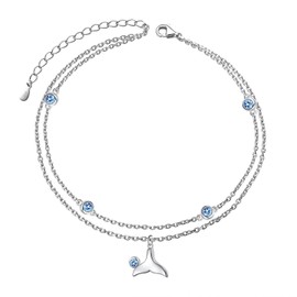 FLYOW Mermaid Tail Layered Anklet for Women 925 Sterling Silver Adjustable Seaside Ankle Bracelet Boho Beach Foot Chain 9+2 Inch Charm Jewelry Birthday Gifts (Layered Mermaid Tail)
