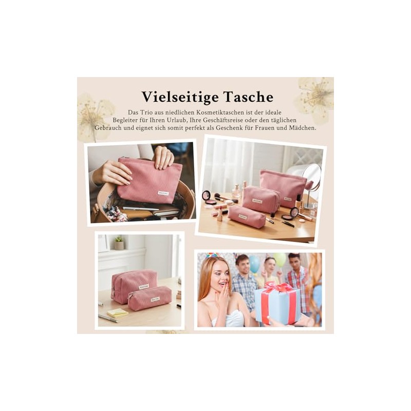 Pack of 3 Cosmetic Bag, pink, Vintage