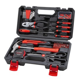 Cartman Tool Set General Household Hand Tool Kit with Plastic Toolbox Storage Case Red