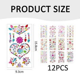 12 Gem Diamond Stickers, Children'S Facial Gem Stickers, Diy Creative Stickers Decoration, Tattoo Diamond Stickers, Fun Colored Stickers
