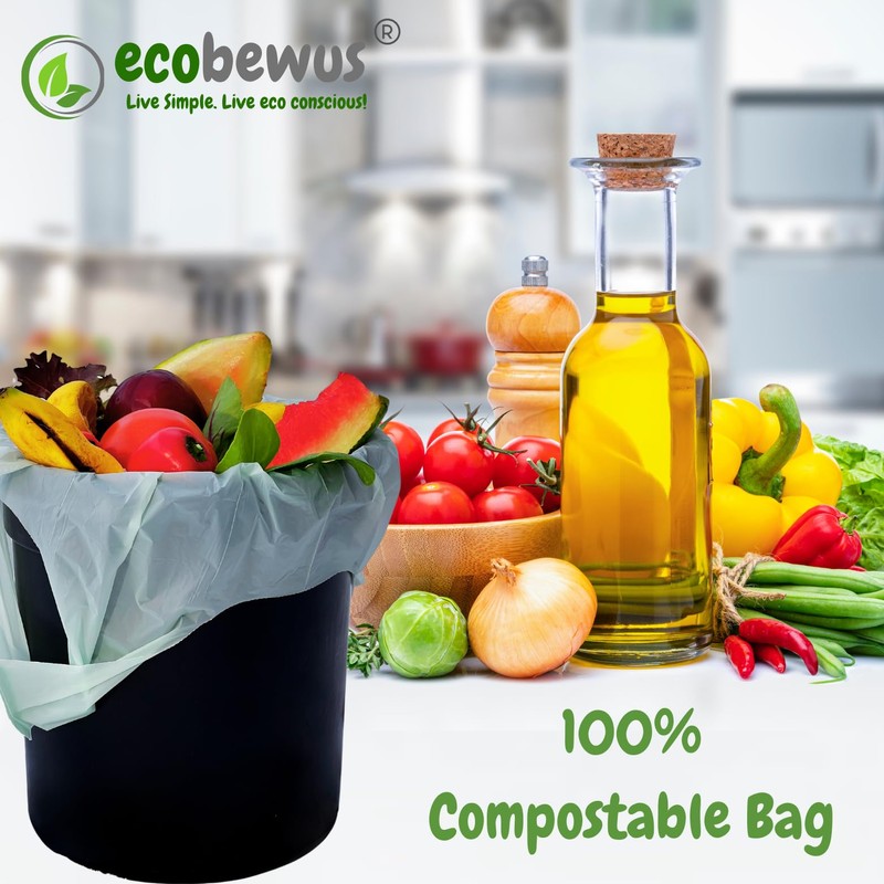 ECOBEWUS 2.6 Gallon 100% Compostable Bags Handle Tie (110 Bags)