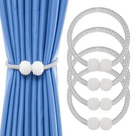 INCNMAD Magnetic Curtain Tie Backs 4 Pack Modern Pearl Curtain Tiebacks Clips Rope Holdbacks Accessories for Home, Office, Hotel Window Decorative (Grey)