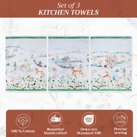 Maison d' Hermine Kitchen Towels Set of 3 100% Cotton 27.50" x 20" Reusable Cloth Tea Dish Towels Absorbent with Hanging Loop for Kitchen, Home, Dining, Cocktail Parties (Snowy World)