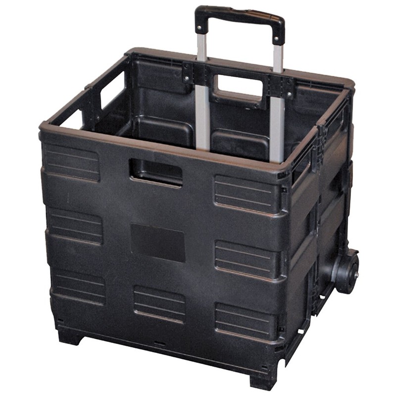 Easy Crate Rolling Foldable Plastic Crate with Telescopic Handle and