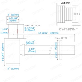 TRUSTMI Bottle P Trap Brass Round 1 1/4 Inch Decorative P-Trap, Adjustable Bathroom Basin Sink Waste Drain Kit, Wall Drainage, Matte Black