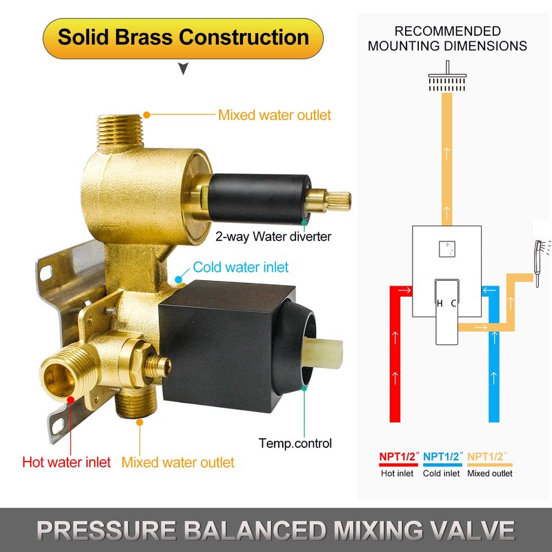 Drettyer 2 Way Outlet Function Solid Brass Shower Diverter Valve