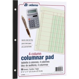 A Columnar Analysis Pad 4 Column Ledger 8.5" x 11", 100 Pages 50 Sheets, Green