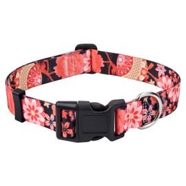Mihqy Dog Collar with Bohemia Floral Tribal Geometric Patterns - Soft Ethnic Style Collar Adjustable for Small Medium Large Dogs(Red Flower A,M)