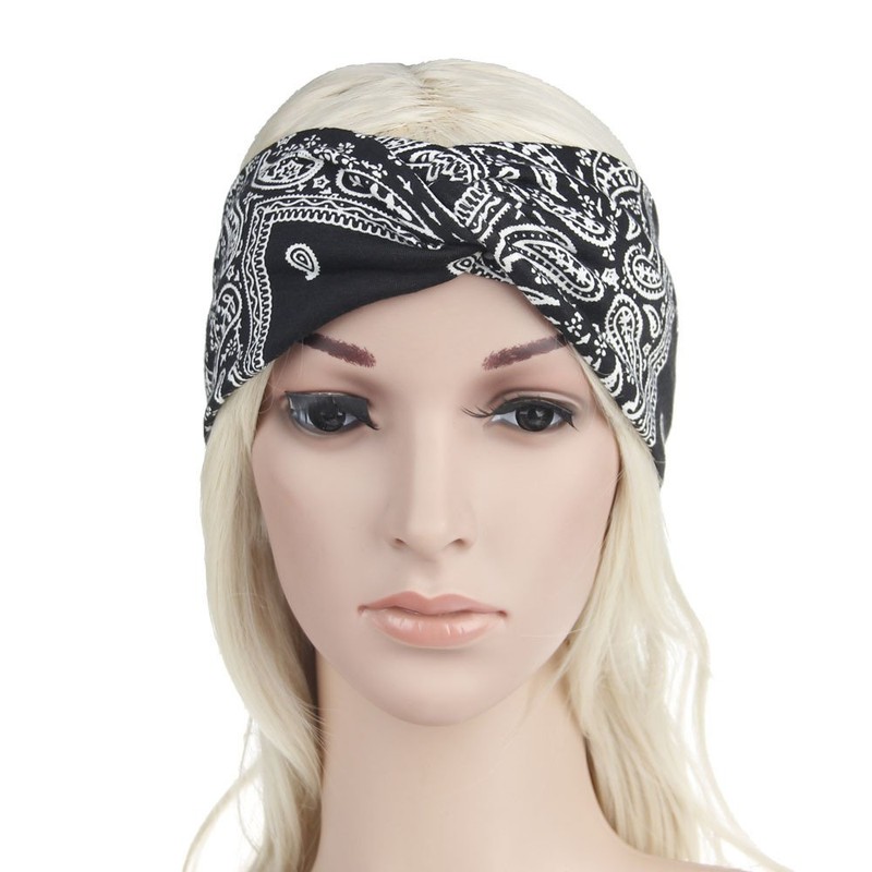 DINPREY Assorted Paisley Print Wide Bandana Knot Headbands Criss Cross