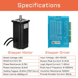 YEJMKJ Nema 34 Closed Loop Stepper Motor Kit 156MM 12.2Nm/1727.7oz.in Nema34 Motors with 0-8.2A 18-80VAC or 24-110VDC Closed Loop Stepper Motor Controller BHA860 for CNC Router Engraving Machine