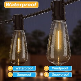Adirxon 50 FT Outdoor String Lights with 27 Shatterproof Waterproof LED Edison Bulbs Connectable Hanging Patio Lights for Backyard Deck Party