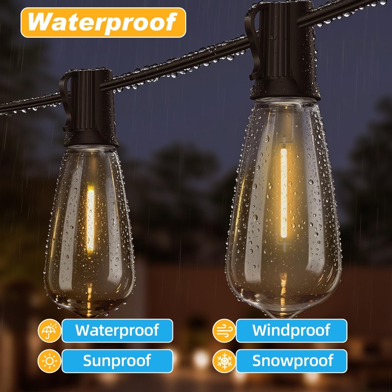 Adirxon 50 FT Outdoor String Lights with 27 Shatterproof Waterproof