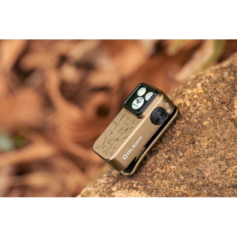 Olight Oclip Pro Ancient Script Flashlight, Flood/Spot/Red Light, 500 Lumens