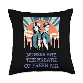 Healing Hands Healthcare Caring Nurses are The Breath of Fresh Air Heroes in Scrubs Throw Pillow, 18x18, Multicolor