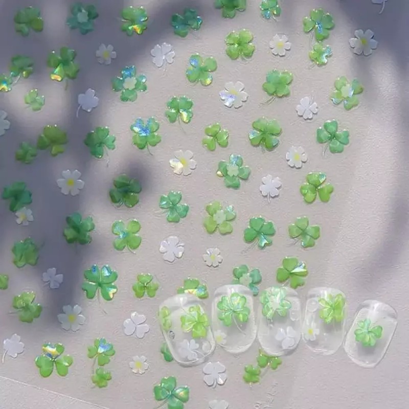 네일아트 행운듬뿍 초록초록 네잎클로버 엠보스티커 Lucky Green Green Four-Leaf Clover