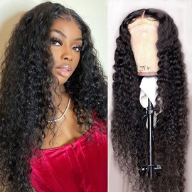 Metamuclia Hair 4x4 Water Wave Lace Front Wigs Human Hair, 180% Density Curly Lace Frontal Wigs Human Hair Pre Plucked Wet and Wavy Human Hair Wigs for Women 26 Inch