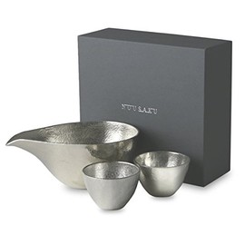 Nousaku Sake Set Guinomi, 2 Tin, Large Tin Katakuchi