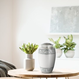 Pewter Cremation Urn for Human Ashes Adult, Cardinal Cremation Urns for Human Ashes, Hand Crafted Burial and Funeral Cremation Urn, Funeral Memorial with Elegant Finish - 10 Inch - Silver