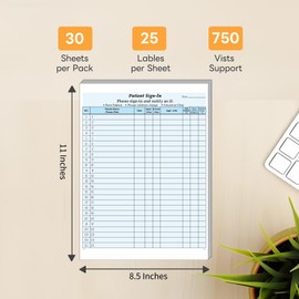 HIPAA Compliant Patient Sign-in Sheets - 30 Pack Carbonless Medical Forms with Peel-Off Labels, Date Column for Doctor’s Office, Dental Clinic, 750 Lables, Blue