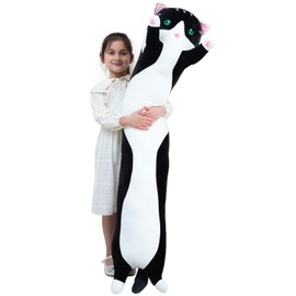 Giant Cat Pillow Plush Cartoon Kitty Sleeping Hugging pillow, Cuddly Soft Long Kitten Body Pillow Doll Cat Toy for Kids Girlfriend (Black, 90cm/35.4inch)