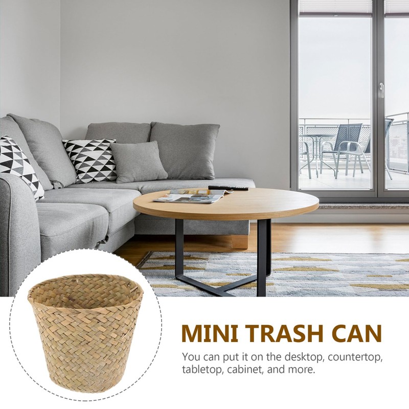 Ciieeo Mini Woven Trash Can Natural Straw Basket for Home