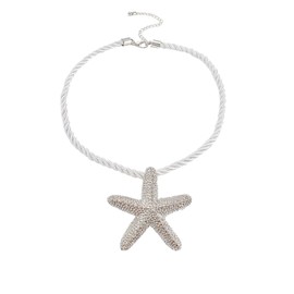 POYAMUSE Elegant Beach-Inspired Starfish Necklace for Women, Chunky Rope Choker Necklace with Gold Starfish Pendant, Seaside Necklace Jewelry for Summer Vacations and Coastal Getaways - M Silver