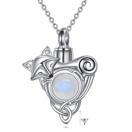 POPLYKE Celtic Fox Urn Necklace for Ashes Sterling Silver Vintage Moonstone Fox Cremation Jewellery for Ashes For Women