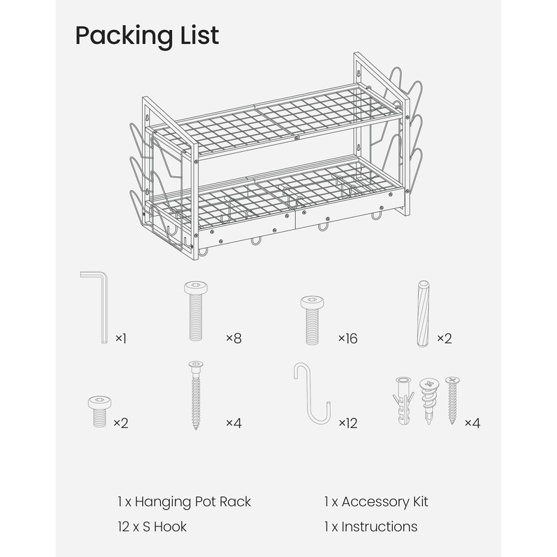 CHOEZON Hanging Pot Rack, Pot Rack Wall Mounted, 2-Tier Kitchen