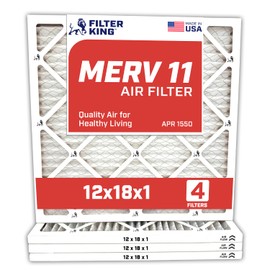 Filter King 12x18x1 Air Filter | 4-PACK | MERV 11 HVAC Pleated A/C Furnace Filters | MADE IN USA | Actual Size: 12 x 18 x .75"