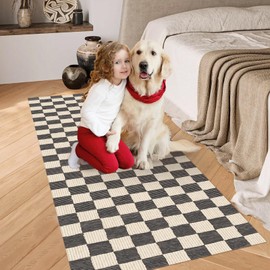 Washable Hallway Runner Rug 2' ×6' Black Rug Checkered Geometry Neutral Line Non-Slip Soft Long Carpet Kitchen Entryway Bedroom Corridors Indoor