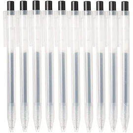 Muji 82902273 Gel Ink Ballpoint Pen, Smooth Drawing, Black, 0.02273 Lead Diameter 0.022 inch (0.5 mm), Retractable Type, Set of 10