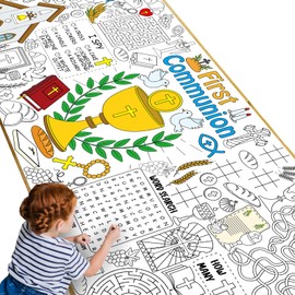 First Communion Giant Coloring Poster Large God Bless Versatile Activity Drawing Paper Coloring Tablecloth DIY Gaming Theme Poster Table Cover Children Art Craft Coloring Mat Baptism Craft Supplies