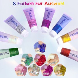 Body Glitter Gel Chunky Sequins Glitter Liquid Gel Festival Glitter Face Mermaid Sequins Glitter Cosmetics for Hair, Face, Body, Nail (Pink 50 ml)
