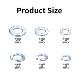 Pack of 152 M6 M8 M10 Washers Set: 76 Pieces DIN 127 Spring Washers Form B & 76 Pieces Flat Washers DIN 125, Spring Washer Snap Ring, Spring Split Rings, Metal Locking Washers