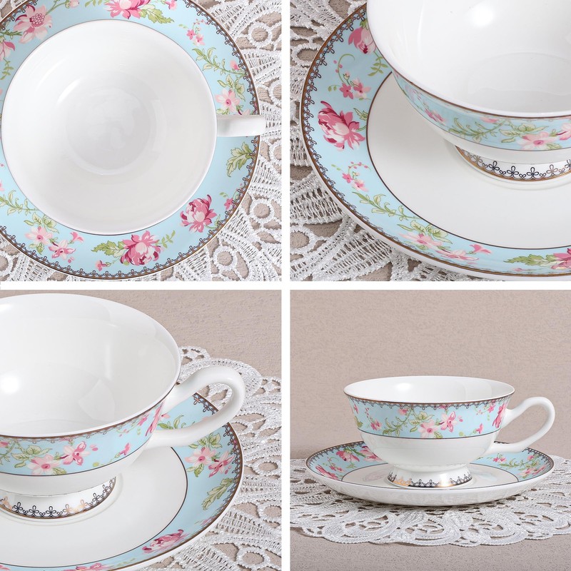 fanquare 6.8 oz Pink Floral Bone China Cup and Saucer