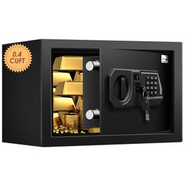 Tenamic Fireproof Safe Box 0.4 Cuft Electronic Digital Security Box, Keypad Small Lock Box Cabinet Safes with Internal Light, Solid Alloy Steel Office Hotel Home Mini Safe with 2 Passwords, Black