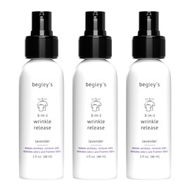 Begley's 3-in-1 Wrinkle Remover, Quick Fix Wrinkle Release, Static Cling Remover, Odor Eliminator and Fabric Refresher Spray - USDA Certified Biobased - Lavender, 3 oz Travel Size